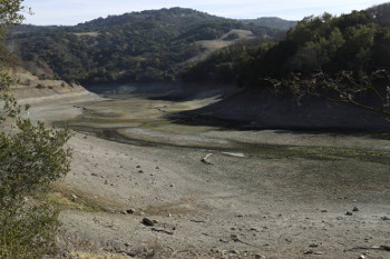 This is the Almaden Reservoir.  It is nearly dry and California Governor Jerry Brown declared a drought emergency. The dry year of 2013 has left fresh water reservoirs with a fraction of their normal water reserves.